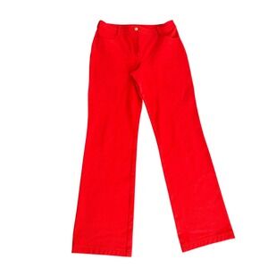 St John Collection Womens Red Straight Leg Knit Pants Size 10 Gold Button Career